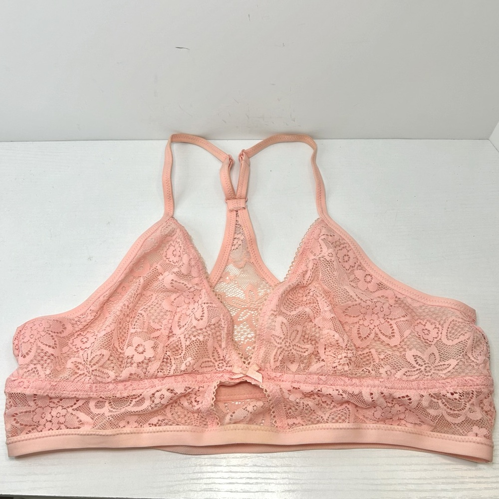 Aerie Pink Lace Strappy Adjustable Strap Racerback Bralette Size Large
